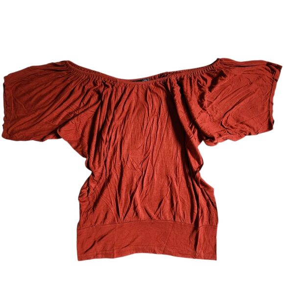 Body Central Rust Orange Dolman Sleeve Ruched Neckline Top Sz UNKNOWN - Picture 1 of 12